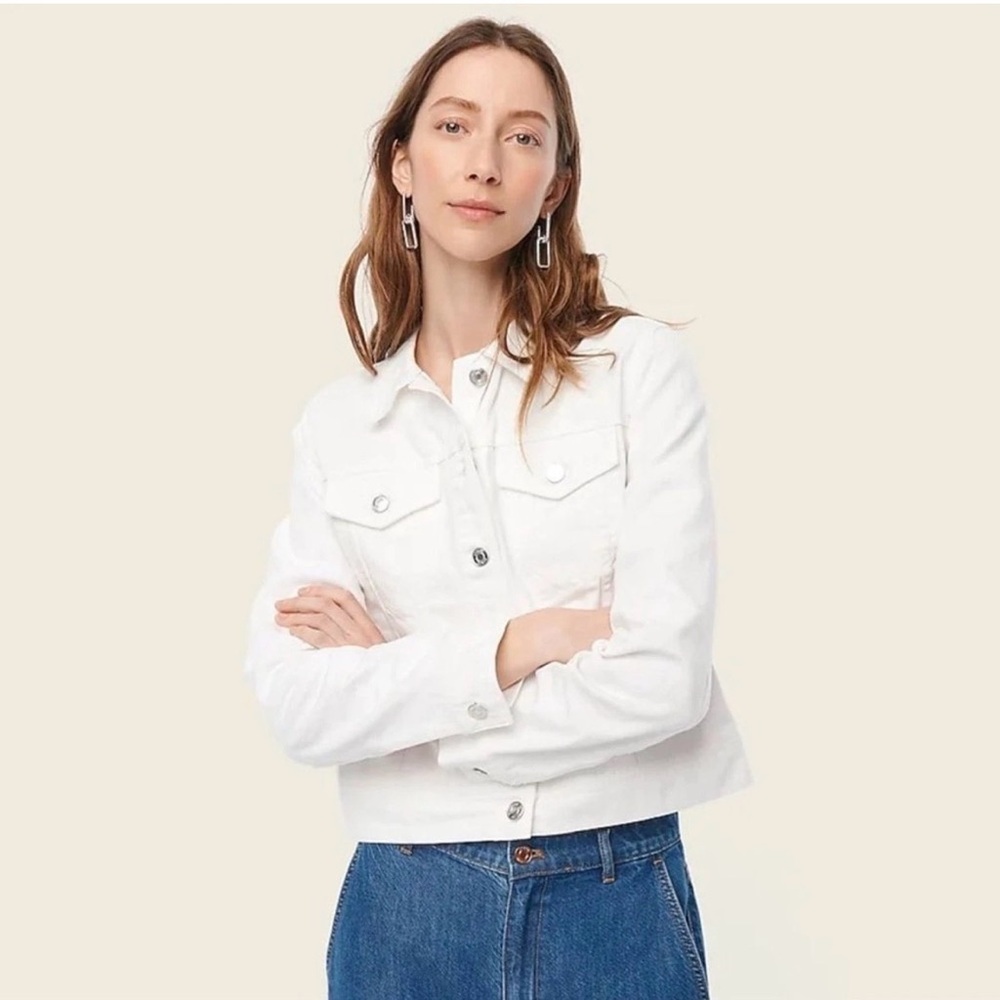 J Crew Denim Jacket in White Jean Size Large